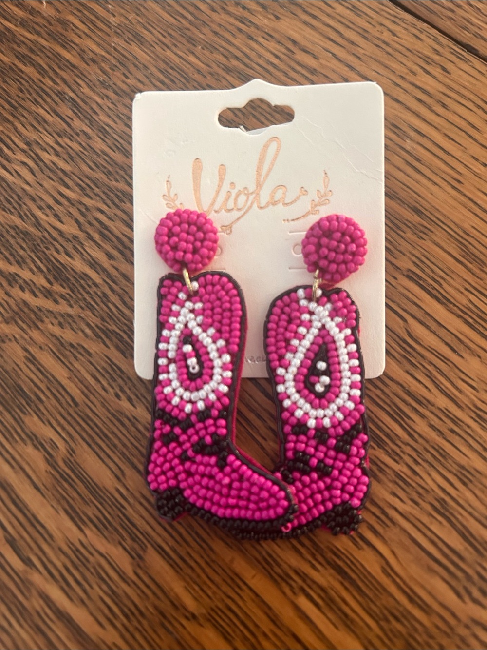 Hot Pink Cowboy Boot Beaded Dangle Earrings